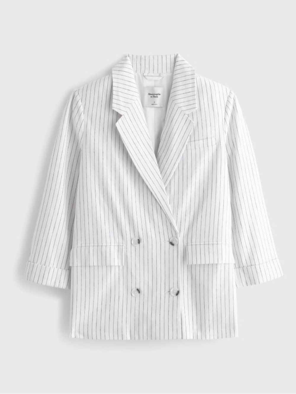 Abercrombie & Fitch Striped Double-Breasted White Blazer